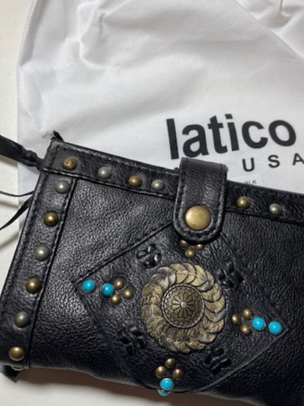 Latico Leathers Black Western Studded Wallet NEW